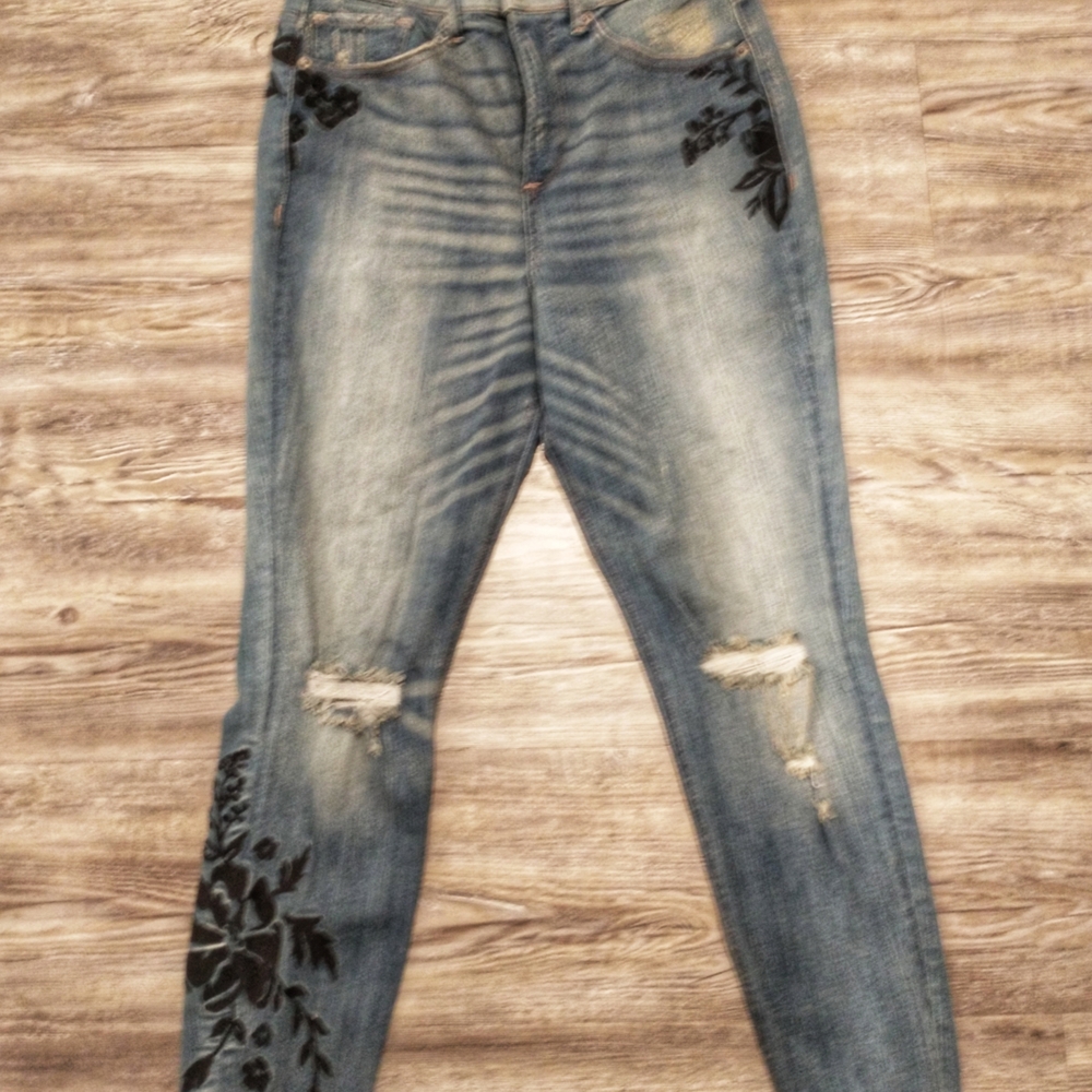 Express Blue Jeans with Black Floral Design